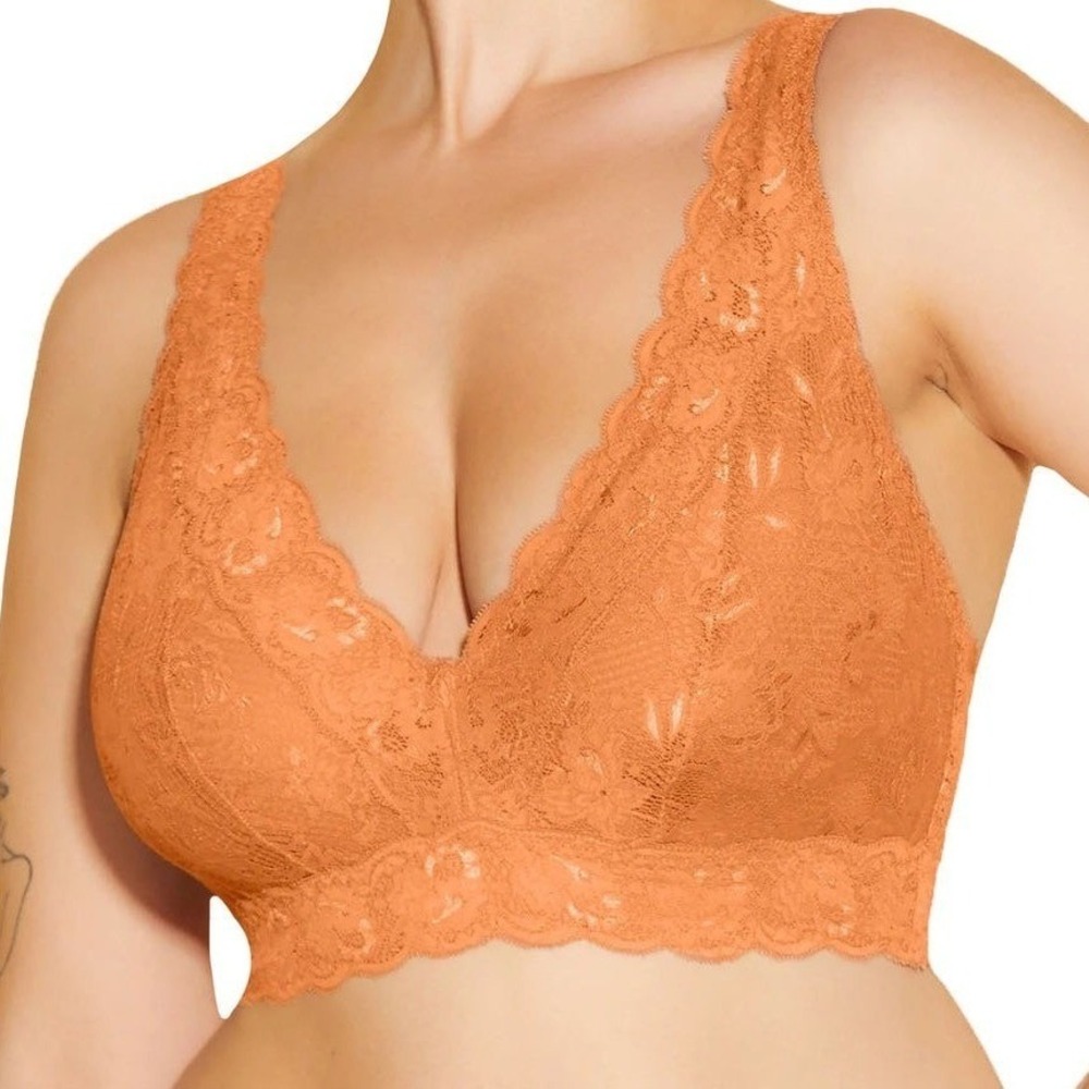 Cosabella Ultra Curvy Plungie Bralette Orange Floral Lace V-Neck Medium NEW